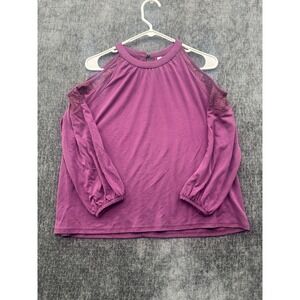 Vintage Mudd Cold Shoulder Top Womens Large Purple Lace Retro Y2K Round Neck